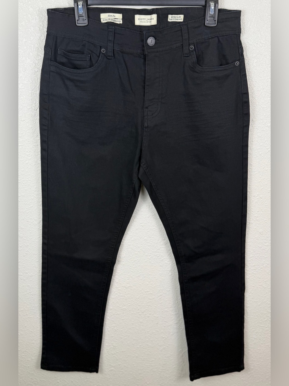 Scott James Mens Black Slim Fit Stretch Jeans 32x30 W32 L30 5 Pocket